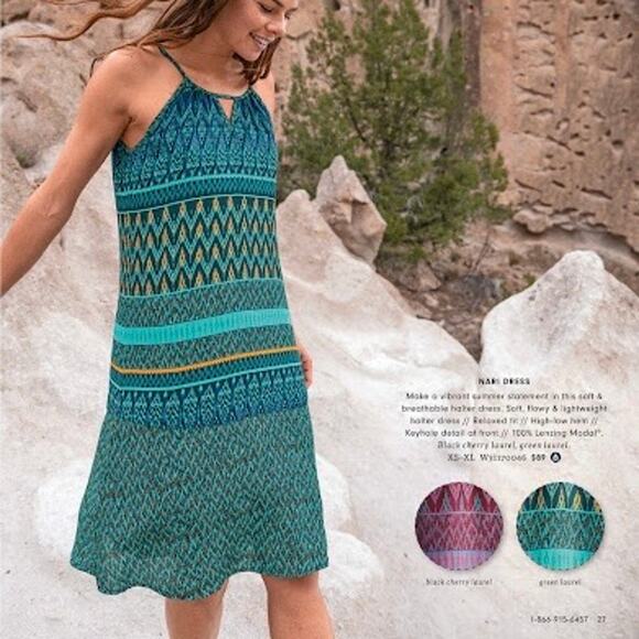 Prana Women's Nari Ikat Green Laurel Halter Relaxed Fit Midi Dress - Size Large - Picture 3 of 8